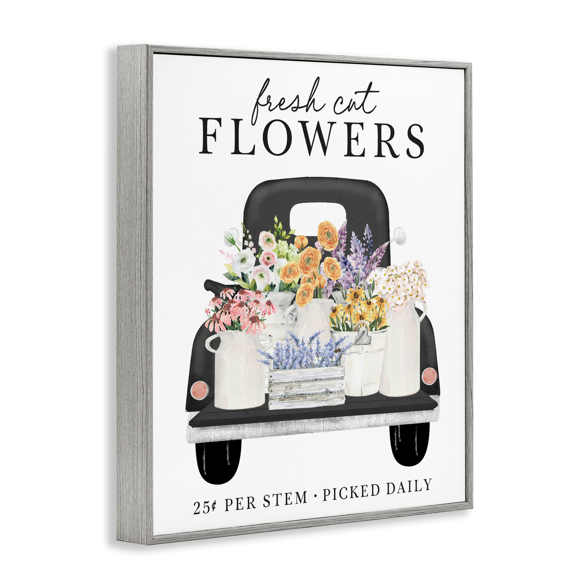 Fresh Flowers Picked Daily Gray Framed Giclee Art, design by Lettered and Lined