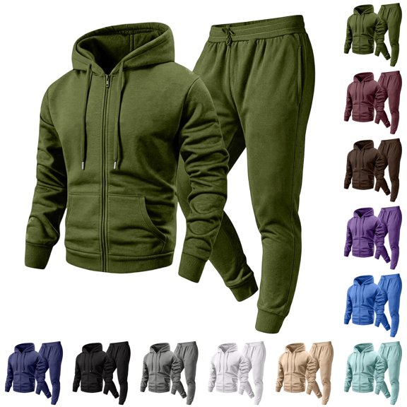 Sweatsuits For Men 2 Piece Matching Outfit Full Zip Hooded Top Elastic Cuff Jogger Pants Fleece Sweatsuit For Athletic Training