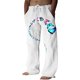 thumbnail image 1 of Pantalones casuales de lino para hombre, estampado de mariposas y pájaros, talla grande, sueltos, ligeros, elásticos, con cordón, para exteriores, playa, yoga blanco (020-white) G blanco (020-white) G Xishao ropa, 1 of 2