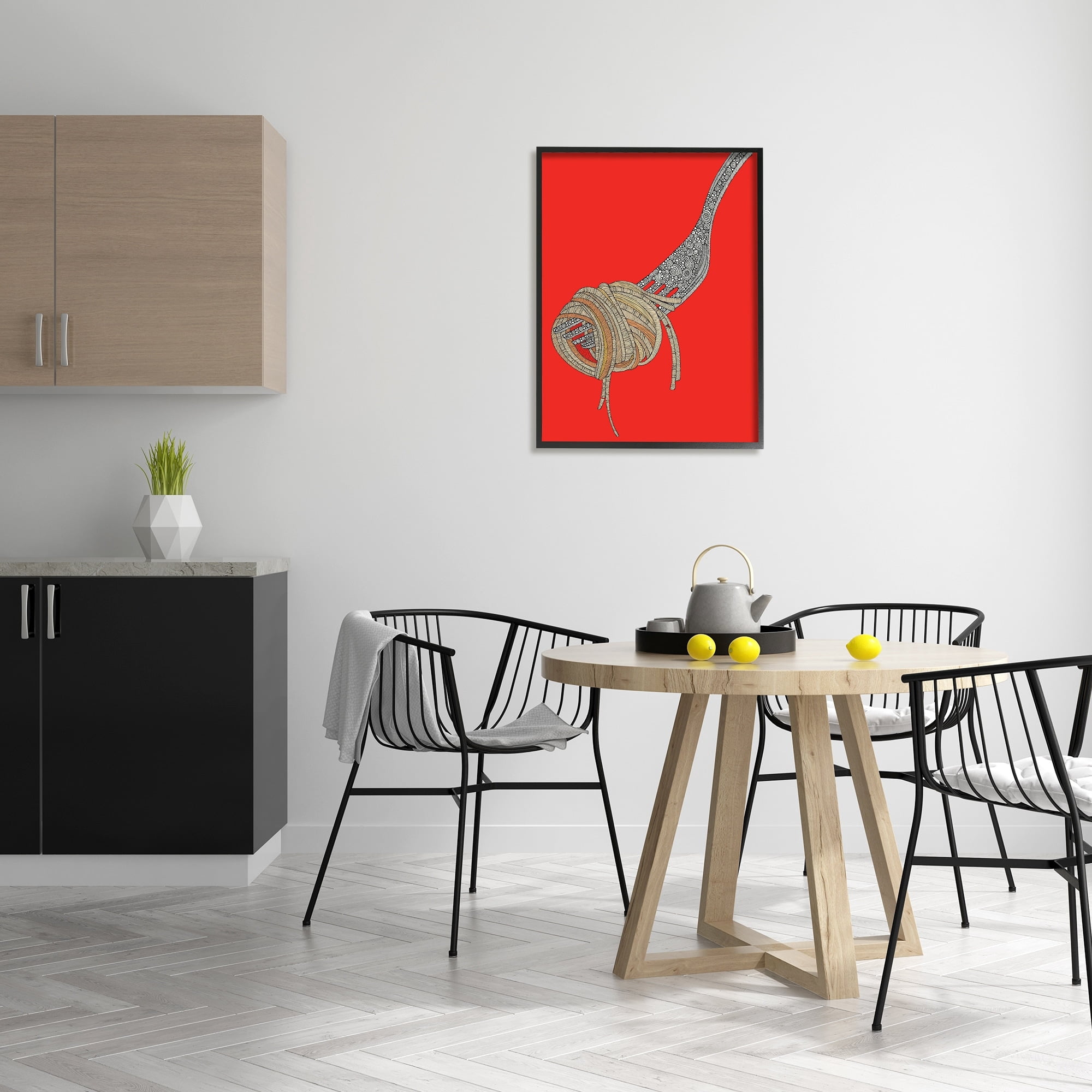 Stupell Industries Pop Style Spaghetti Fork Intricate Fractal Pattern Graphic Art Black Framed Art Print Wall Art, Design by Valentina Harper