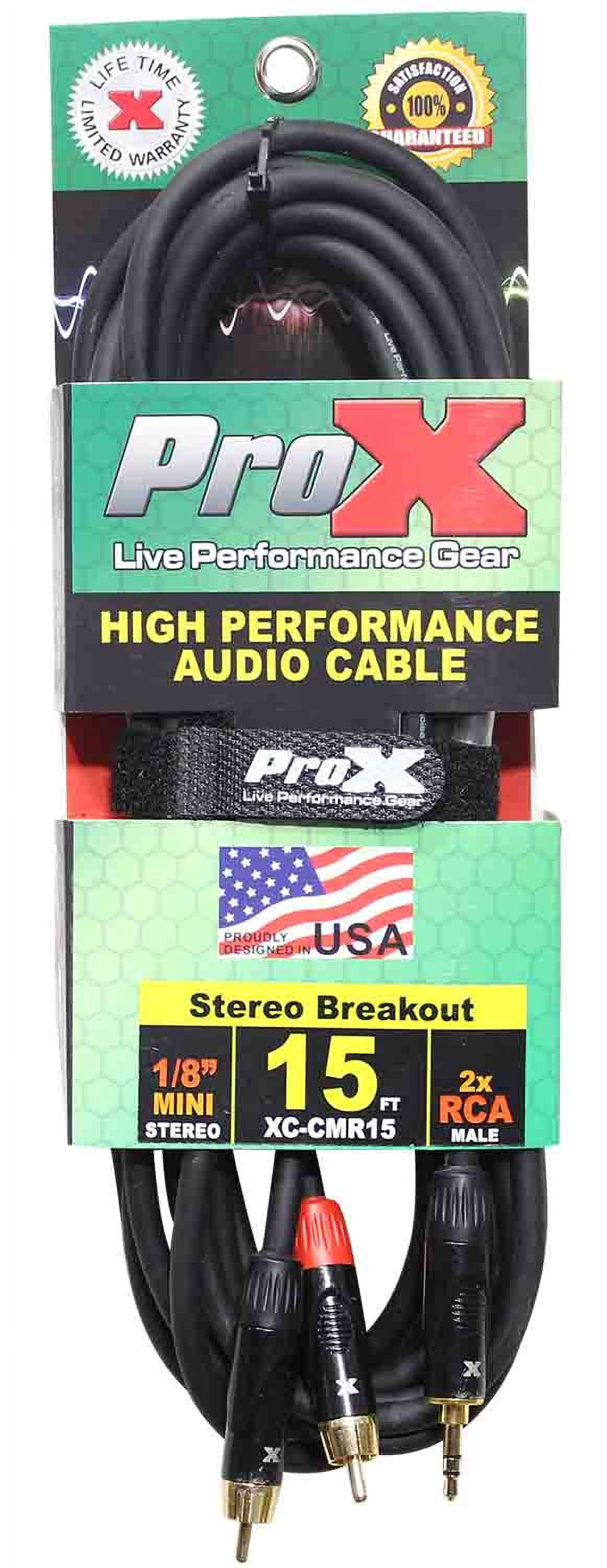 ProX XC-CMR15 15' 1/8" (3.5mm) TRS to Dual RCA-M High Performance Audio Cable