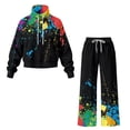 thumbnail image 5 of Xixirimido Colorful Paint Splatter Print Womens Sweatsuits 2 Piece Outfits Long Sleeve Sweatshirt Wide Leg Sweatpants Matching Set Fall Winter Fashion Tracksuit Oversized, Medium, 5 of 7