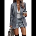 thumbnail image 3 of Chaqueta Blazer Informal de Oficina para Mujer, de Larga, con Solapa y Abertura Frontal. Gris M, 3 of 8