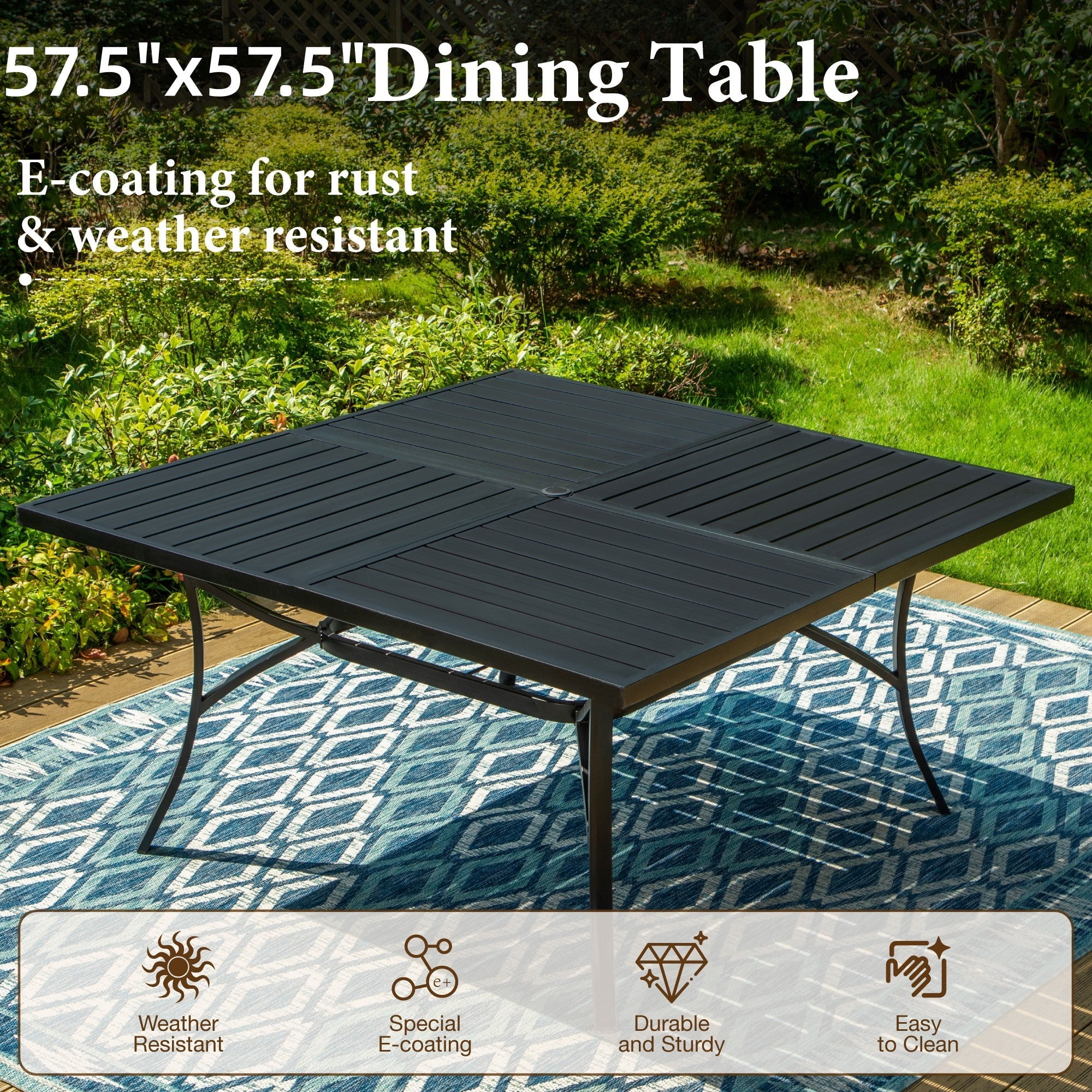 SUMMIT LIVING 9-Piece Outdoor Dining Set with Large Square Table & High-Back Swivel Sling Chairs for 8-Person, Black & Brown-Gray