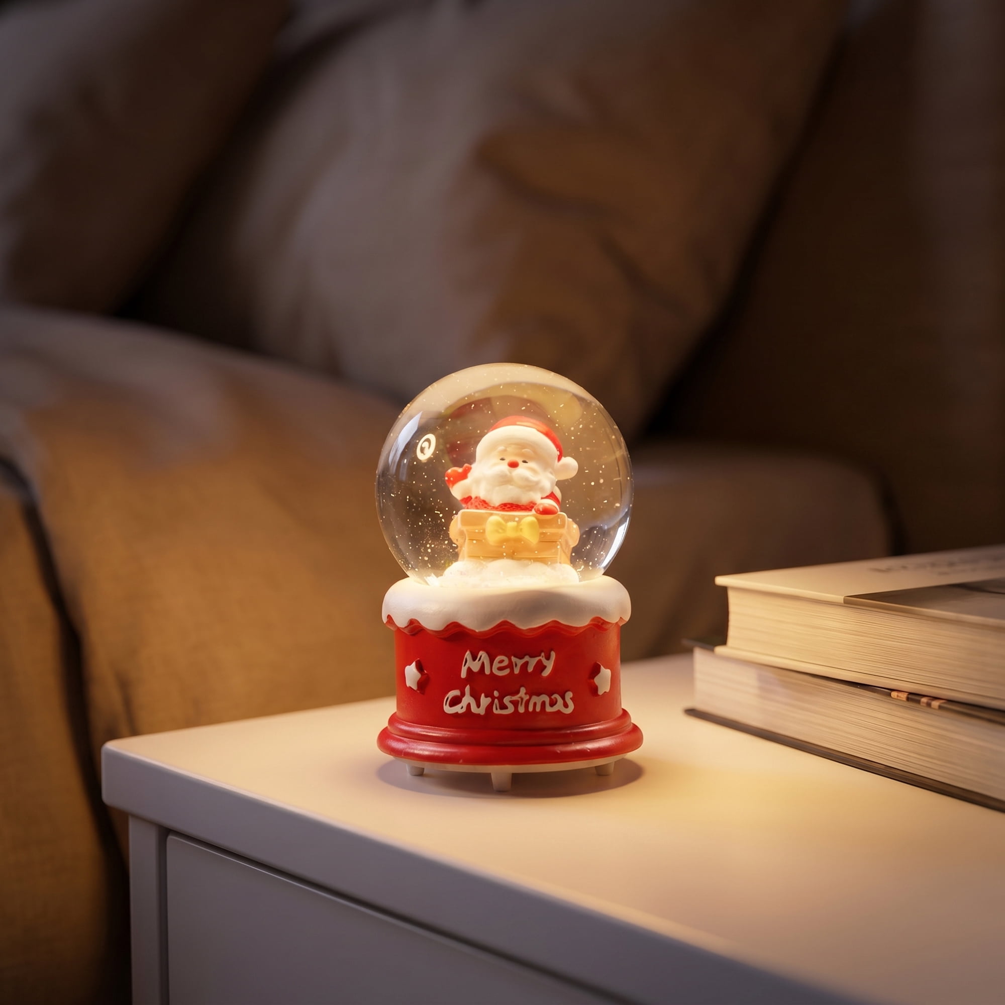 Unique Bargains Light Up Crystal Ball LED Glitter Snow Globe Red L 1.8" x 1.8" x 2.7"