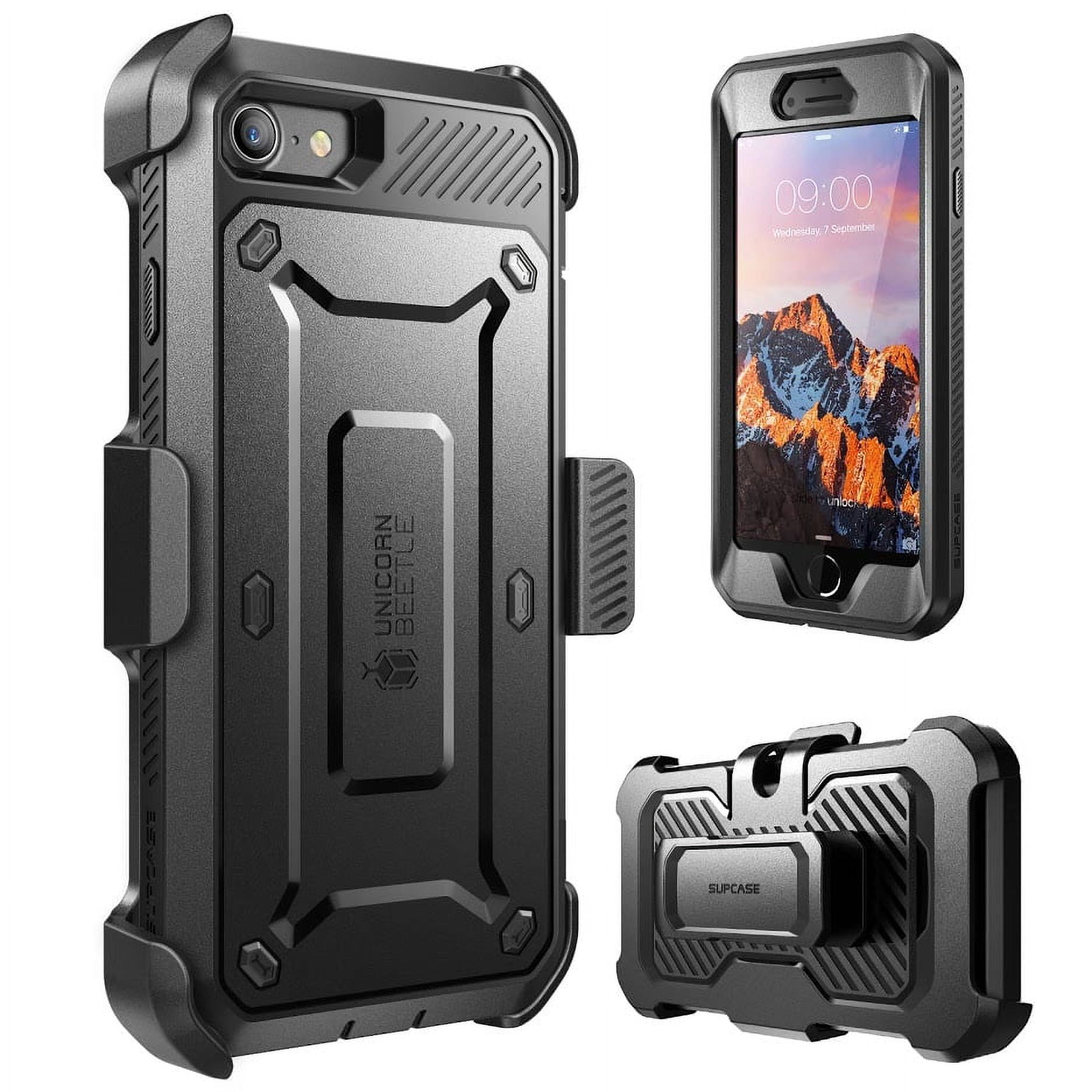 SUPCASE Unicorn Beetle Pro Series Case Designed for iPhone SE 3rd Gen (2022) / iPhone SE 2nd Gen (2020) / iPhone 7 / iPhone 8, Full-Body Rugged Holster Case with Built-In Screen Protector (Black)