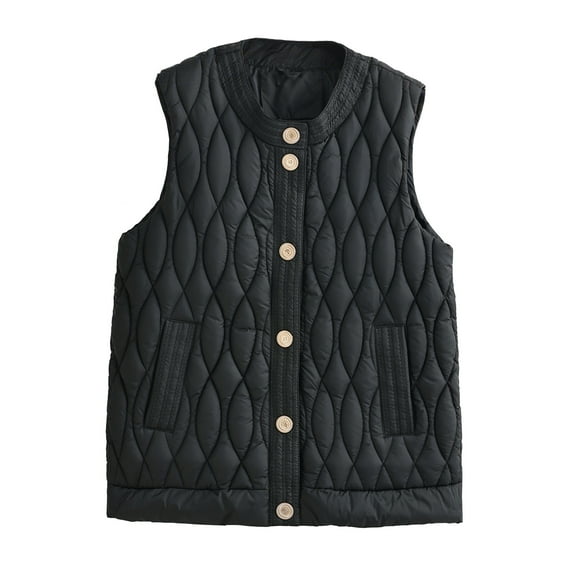 Gamivast Quilted Vest for Women Lightweight Button Down Padded Sleeveless Jackets with Pockets Oversized Round Neck Winter Coats Trendy Outerwear 2025