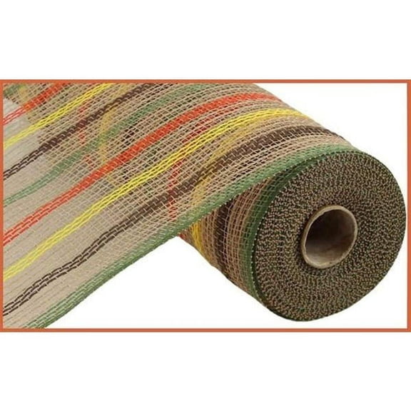 Craig Bachman, 10" Faux Jute Stripe Mesh: Brown, Orange, Yellow & Moss (10 Yards) Craft Floral Arrangement Wreath Making Mesh Ribbon