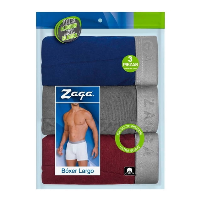 Bóxer Zaga para Hombre, Largo Multicolor 3 Piezas Talla CH de 28 a 30