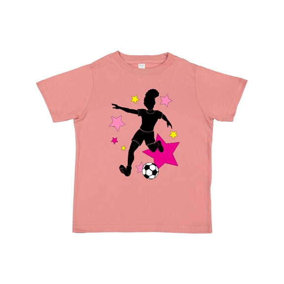 Inktastic Girl Playing Soccer Pink and Yellow Stars Girls Toddler T-Shirt