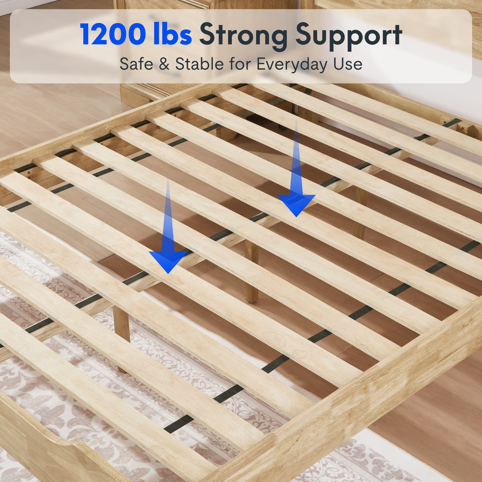 FLEXISPOT Queen Size Solid Wood Bed Frame with Headboard, No Tools Required, 1200 lbs Heavy Duty, Quiet Design, Easy Assembly, Maple
