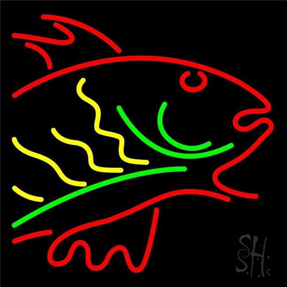 24 x 24 in. Fish Logo Neon Sign - Red, Green & Yellow