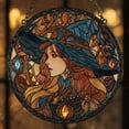 thumbnail image 2 of Halloween 8x8 inch Charming Moonlight Witch Acrylic Stained Glass Window Hanging Suncatcher Decor Stained Panel Hangings Wall Art Decor, Moon Suncatcher for Friends and Family, 2 of 2