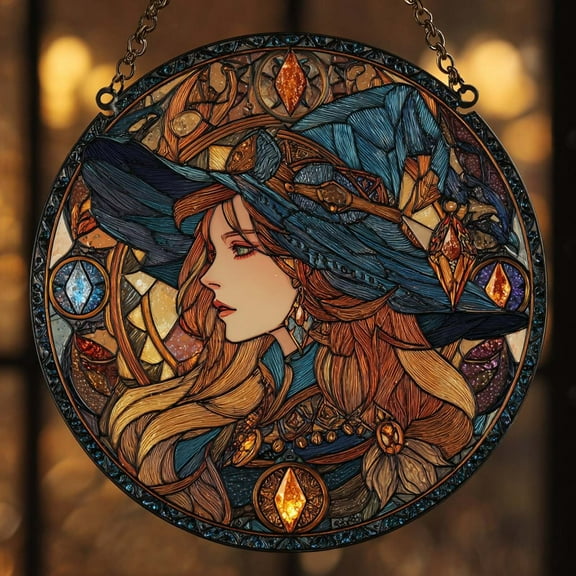 Witch Face Suncatcher | Stained Glass Window Hanging | Halloween & Wiccan Decor | Spiritual Gift for Women | Rainbow Prism Ornament