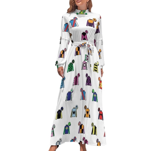 Vestido largo de seda de jockey colorido para carreras de caballos Vestidos de verano para mujer Vestidos de fiesta Vestidos de mujer Vestido de noche de verano para mujer