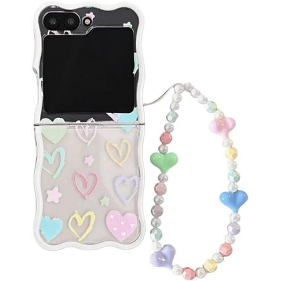 Case for Samsung Galaxy Z Flip 6 with Chain,Kawaii Floral Pattern Shockproof Protective Cover, Anti-Fall Phone Shell for Girls Women (Heart)