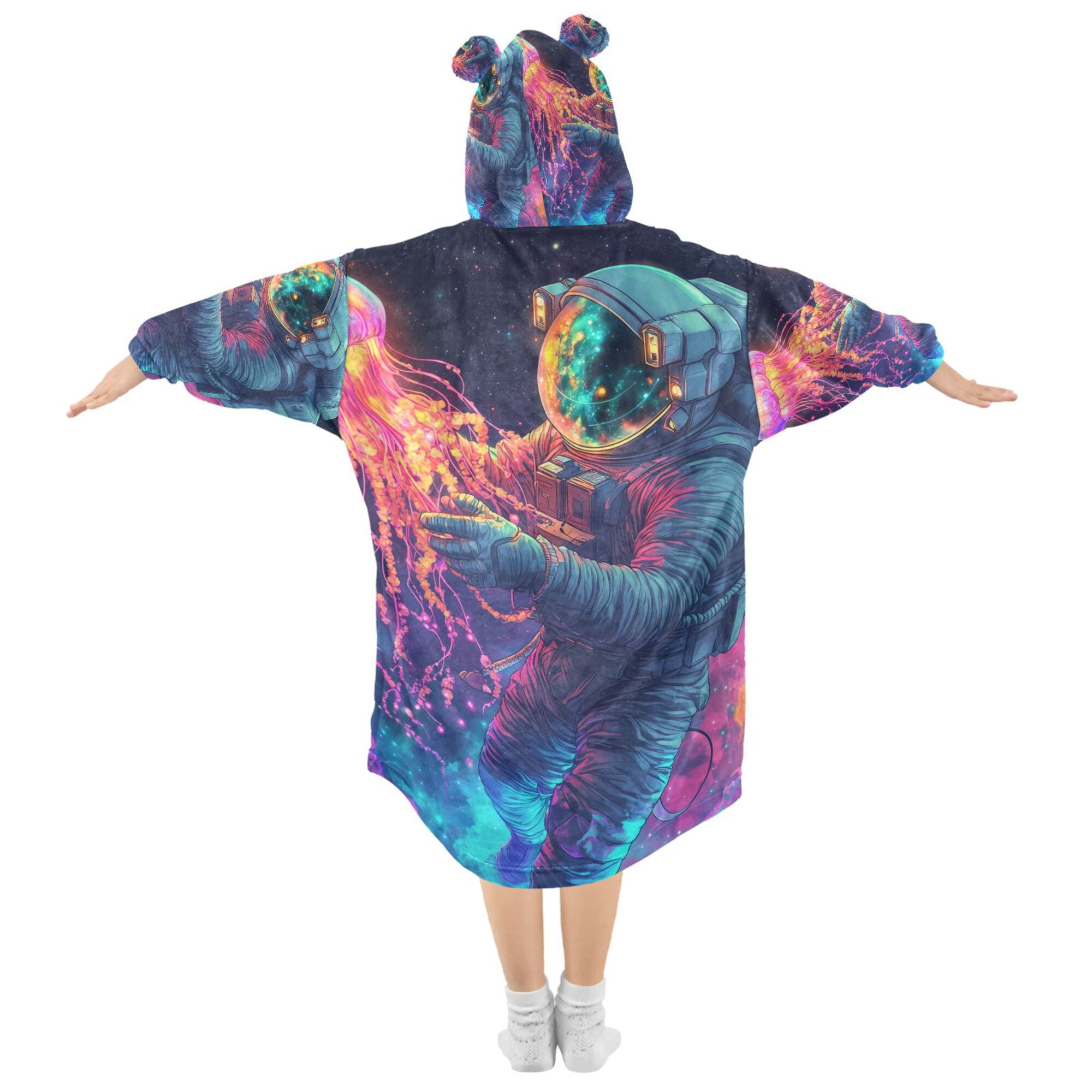 FORMRS Wearable Blanket Hoodie with Sleeves for Kids Cozy Flannel Sweatshirt, Space Astronaut