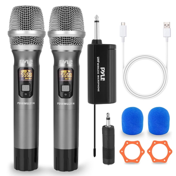 Sistema de micrófono inalámbrico Pyle PDWMU214 UHF Dual Black