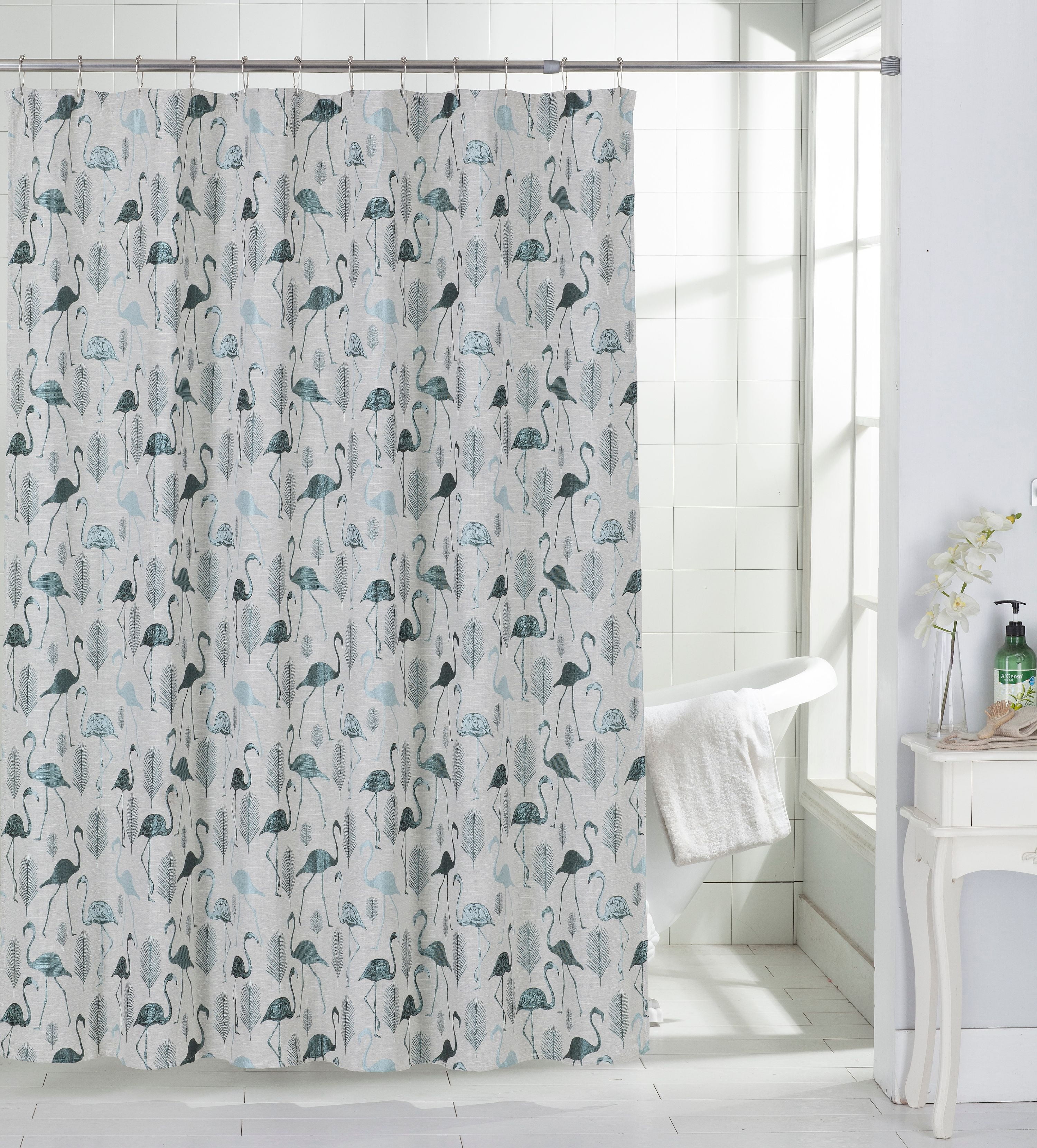 Flamingo 70" x 72" Shower Curtain in Aqua - Walmart.com