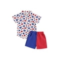 thumbnail image 2 of Aojekbee Kids Boys Shorts Set, Short Sleeve Stars Print Shirt with Contrast Color Shorts 4th of July Outfit, 2 of 10