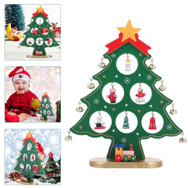 UPGRATOR 1Pc Wooden Christmas Tree Decor Mini Xmas Tree for Wedding Festive Atmosphere