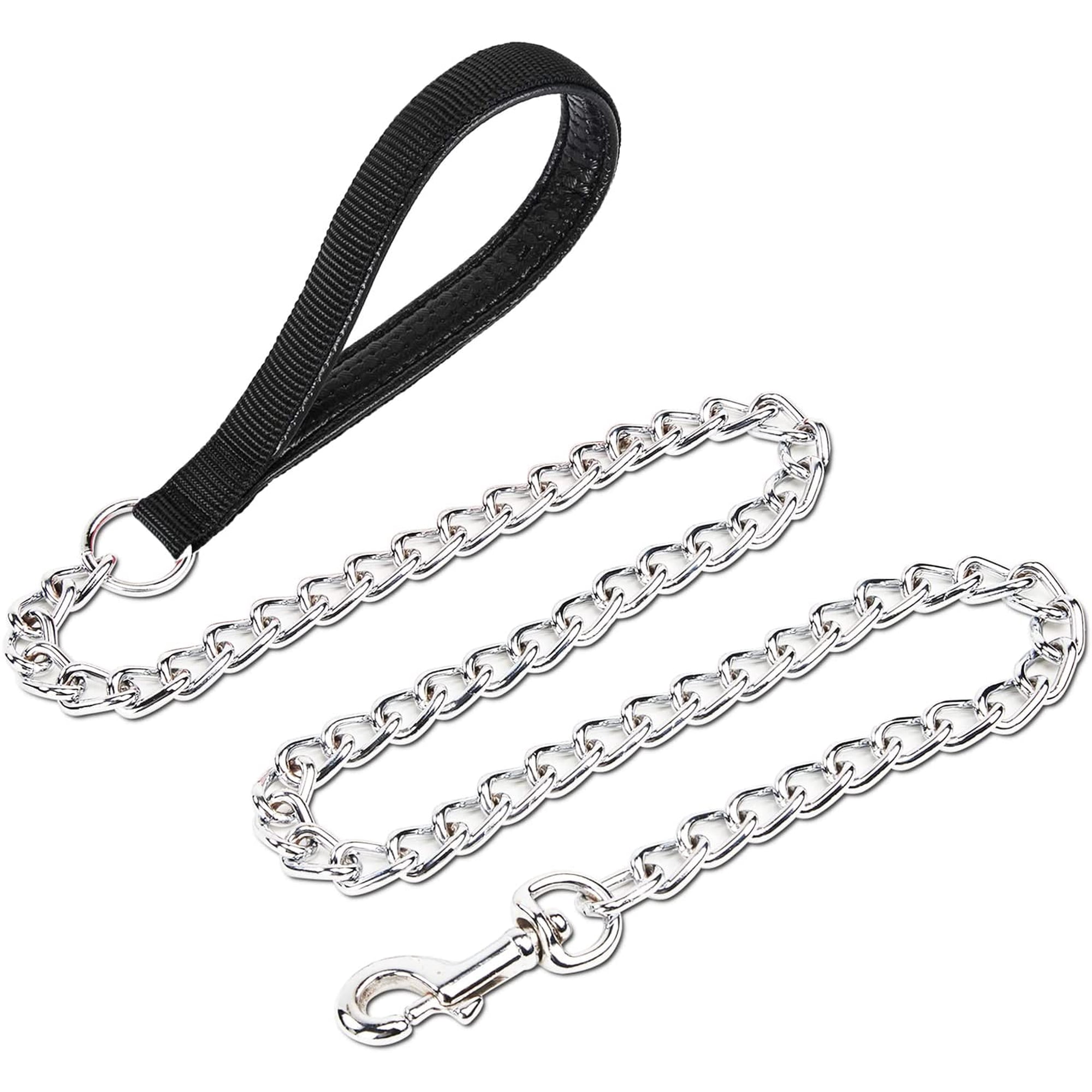 Chrome Plated Metal Dog Leash Chain Lead Heavy Duty Chew Proof Leash with Padded Handle Walking Traffic Training Traveling,6 /3.0mm Medium Chain