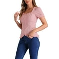 thumbnail image 4 of INSPIRE CHIC Victorian Shirt for Women's Sweetheart Neck Puff Sleeve Halloween Lace Up Gothic Blouse M Grey Pink, 4 of 6