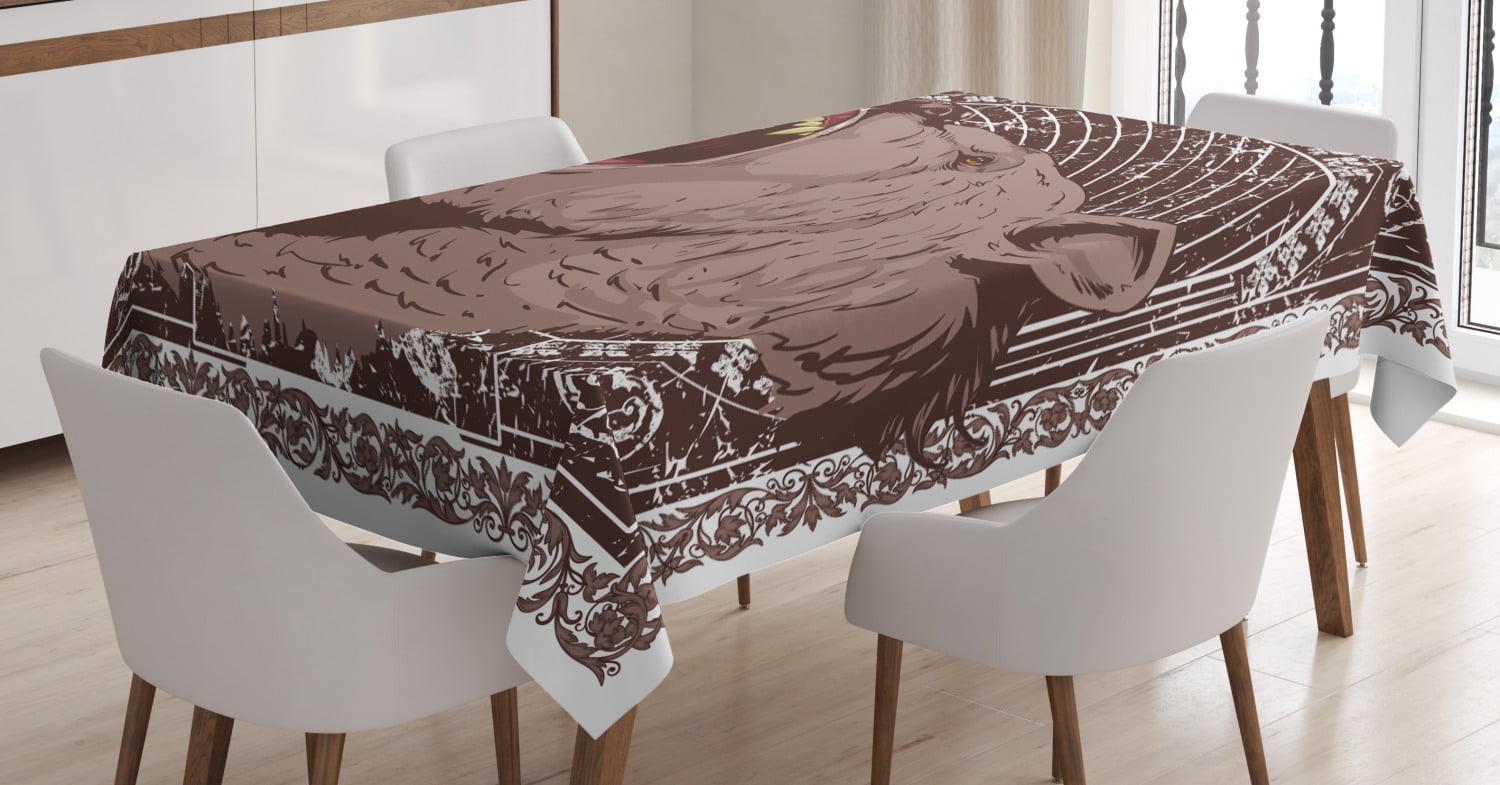Ambesonne Animal Print Tablecloth Dining Room Kitchen Rectangular Table Cover Illustration of The Growling Grizzly Bear Head with Sharp Teeth Print Brown and White 60 X 84 Ambesonne Animal Print Tablecloth Dining Room Kitchen Rectangular Table Cover Illustration of The Growling Grizzly Bear Head with Sharp Teeth Print Brown and White 60 X 84