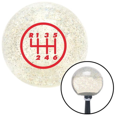 American Shifter Red 6 Speed Shift Pattern - 6RUL Clear Metal Flake Shift Knob with M16 x 1.5 Insert