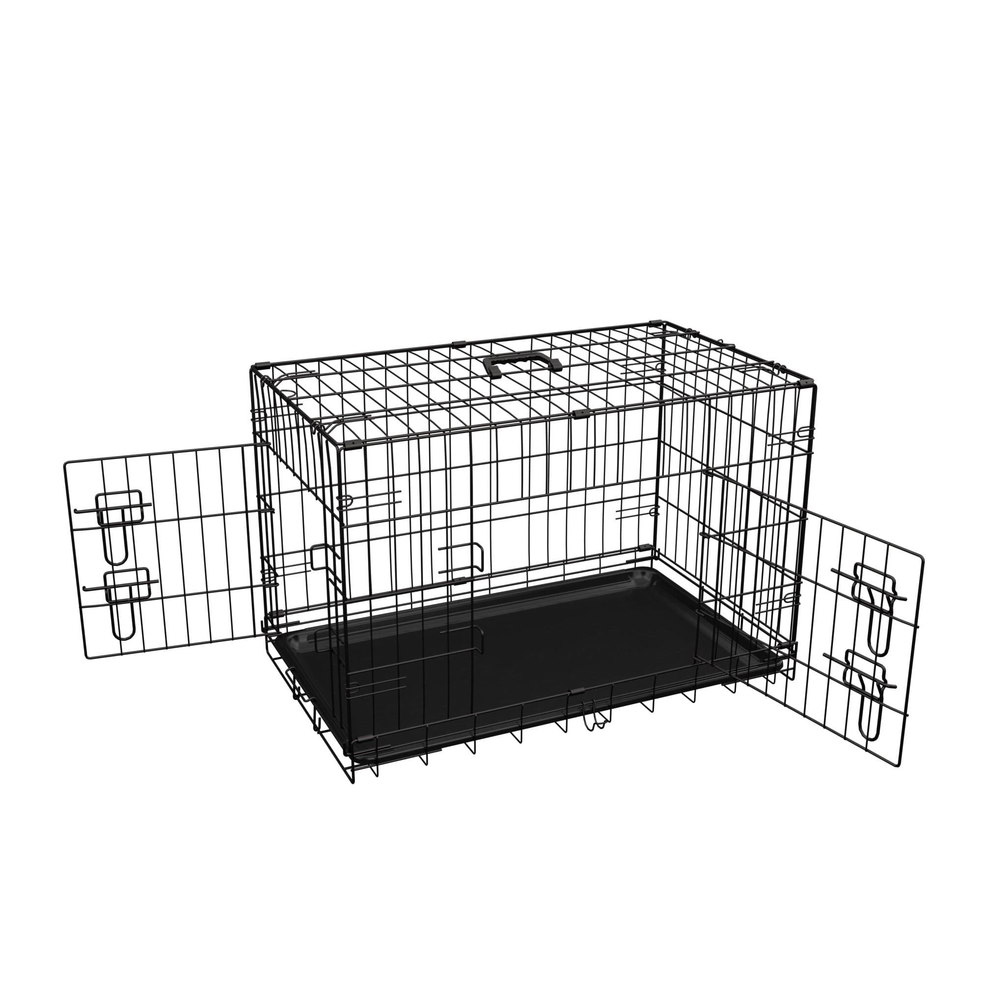 Dog Crate, 36 Inch Medium Dog Cage with Divider and Plastic Leak-Proof Pan Tray, Double Door Folding Metal Wire Cage for Indoor, Outdoor, and Travel