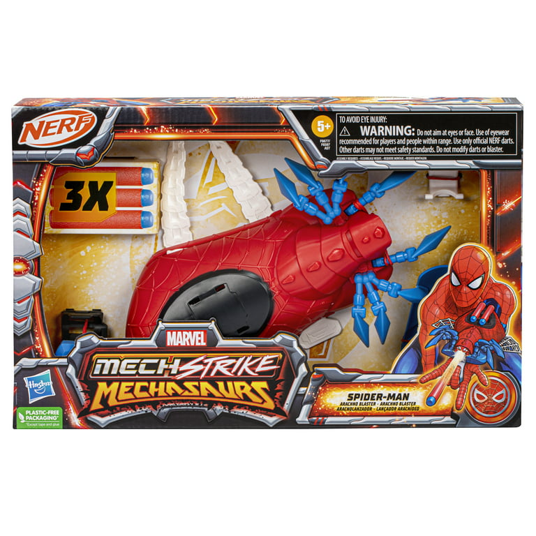 Marvel: Mech Strike Mechasaurs Spider-Man Arachno Nerf Kids Toy Blaster  with 3 Darts for Boys and Girls