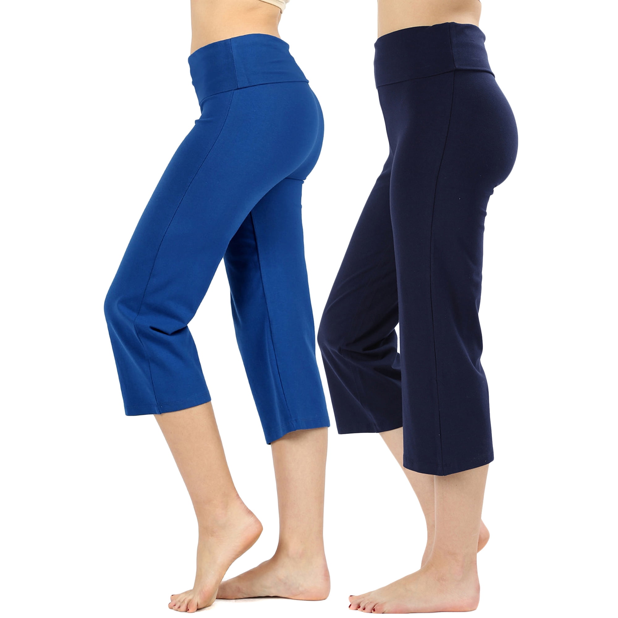 Women s Cotton Fold Over Capri Lounge Yoga Pants S 3XL Walmart