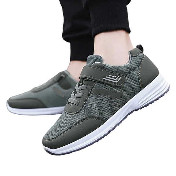 Domzle Men's Casual Walking Shoes for Elderly Lightweight Strap Comfortable Sneakers Outdoor Workout Sneaker Walking and All-Day Comfort Gray