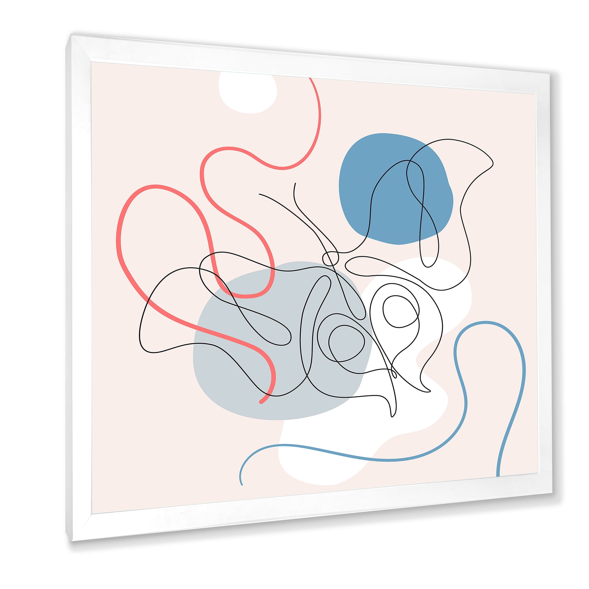 Designart 'Butterfly With One Line Drawing On Cubism Shapes II' Modern Framed Art Print