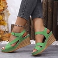 thumbnail image 4 of Pandaie Wedge Sandals for Women Strappy Open Toe Platform Slip on Walking Shoes Arch Support Ankle Strap Summer Beach Casual Sandal Green Size 9.5, 4 of 9