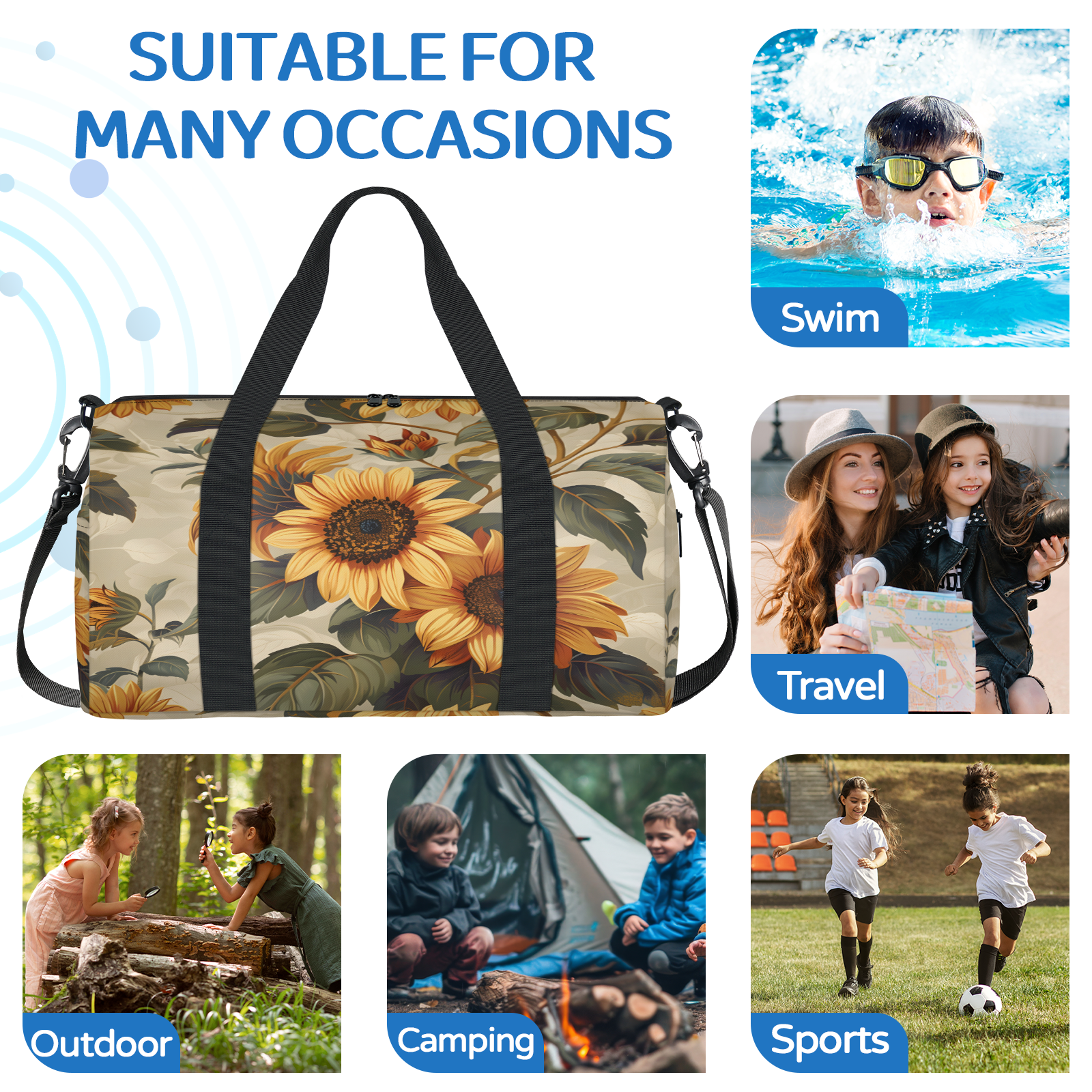Herdesigns Sunflowers Gym Bag for Women, Duffle Bag for Travel Sport, Floral Lightweight Waterproof Carry on Weekender Dance Yoga Workout Bags