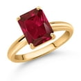 thumbnail image 3 of Gem Stone King 10K Yellow Gold Red Created Ruby Solitaire Engagement Ring for Women (2.80 Cttw, Emerald Cut 9X7MM, Gemstone July Birthstone, Available in Size 5, 6, 7, 8, 9), 3 of 7