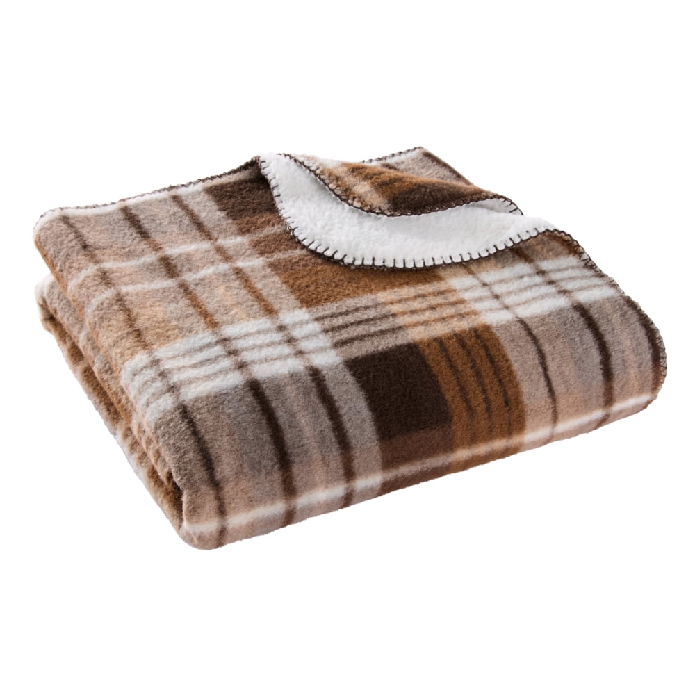Better Homes & Gardens Brown Plaid Faux Wool Reverse to Faux Fur Throw, 50" x 72"