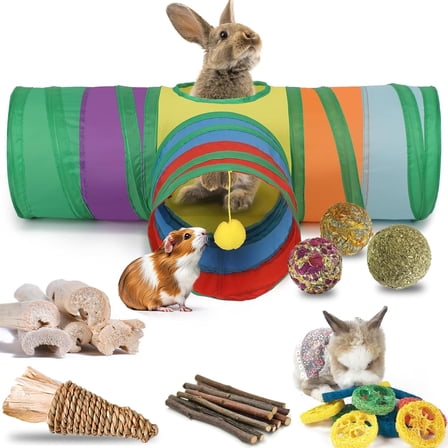Rabbit Toys, Bunny Tunnels and Tubes with Chew Toys for Rabbit Guinea Pig Chinchilla Ferret Rat