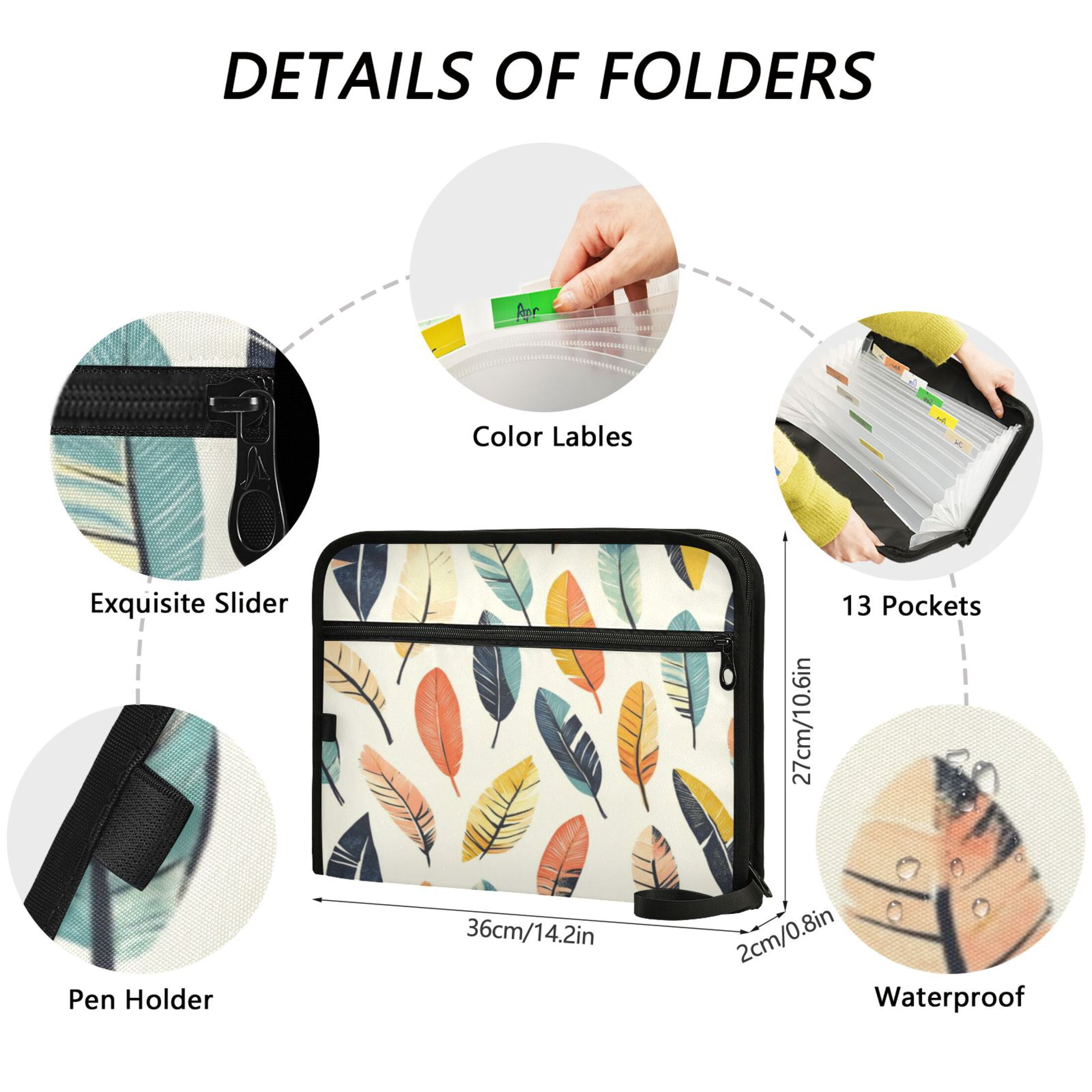 Organ Folder 14.2 x 0.8 x 10.6 Inches 13 Separate Pockets A4 Size Documents Folder A Sort Storage File Manager For The Home Office Colorful Feather