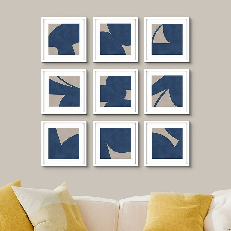 PixonSign Wall Art Collage Gallery Print Frame Set Blue Gray