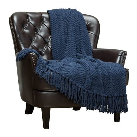 Chanasya Textured Knitted Super Soft Throw Blanket With Tassels Cozy Plush Lightweight Fluffy Woven Blanket for Bed Sofa Couch Cover Living Bed Room Acrylic Throw Blanket (50x65 Inches) Dress Blue