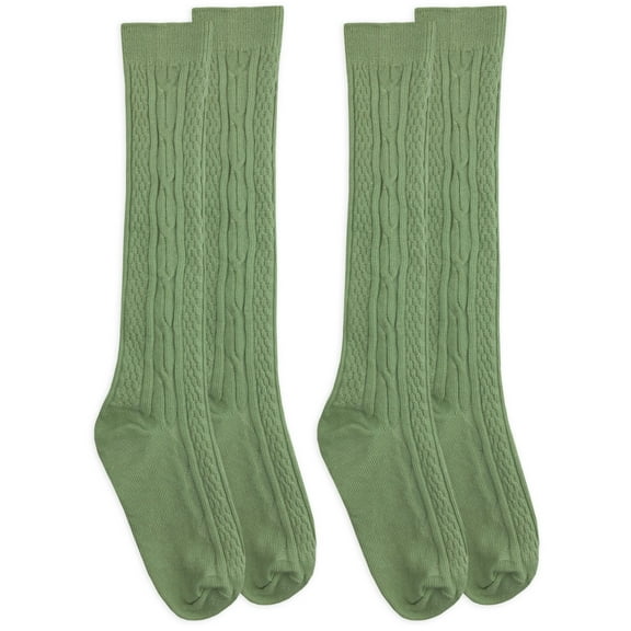Jefferies Socks Girls Knee High Cable Knit Socks 2-Pack, Sizes XS-M