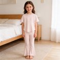thumbnail image 5 of OGLCCG Girls 2-Piece Outfits Short Sleeve Crewneck Striped Top and Flared Pants Kids Summer Lounge Clothing Set 1-9 Years, 5 of 7
