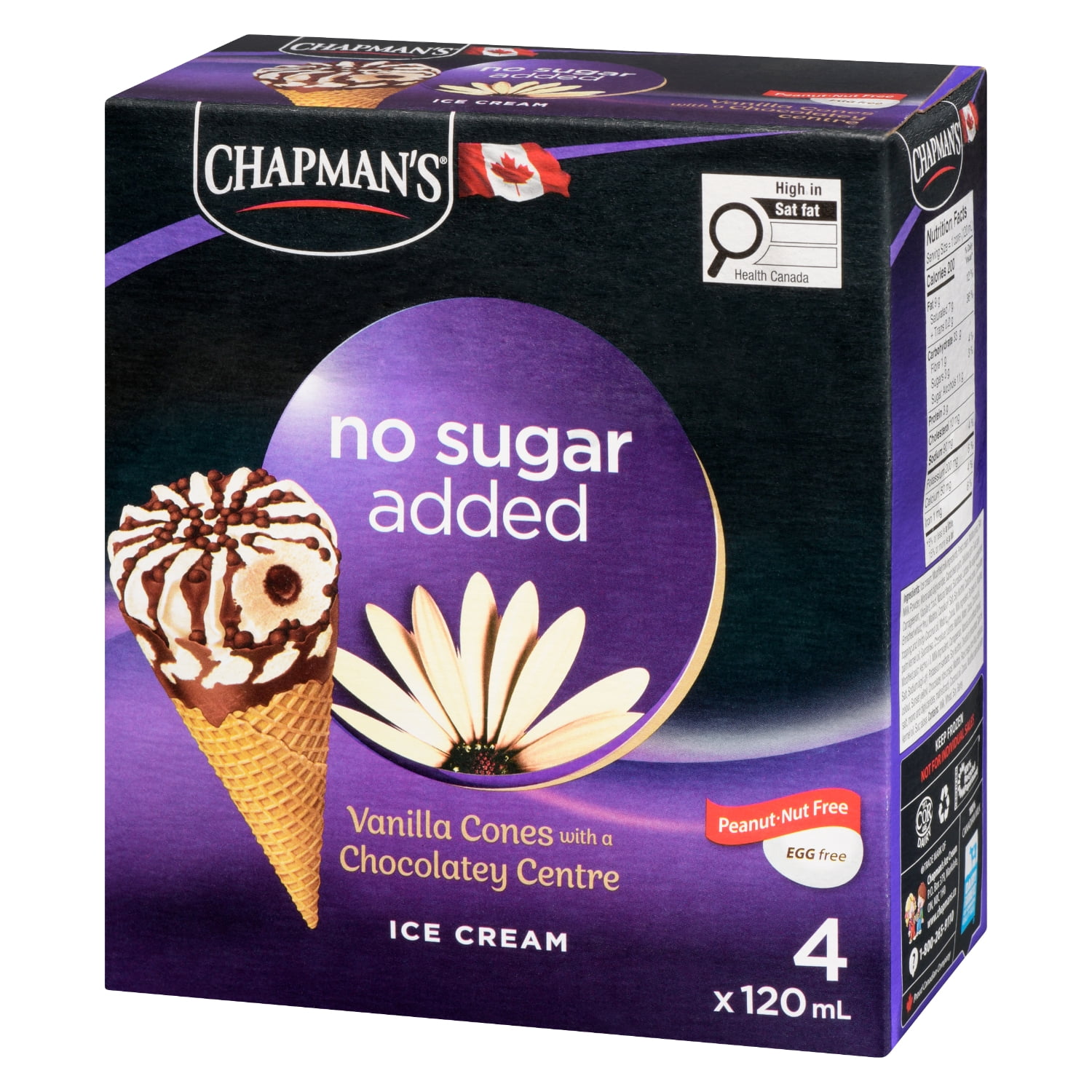 Chapman's No Sugar Added Vanilla Ice Cream Cones in a Box, 4 x 120mL