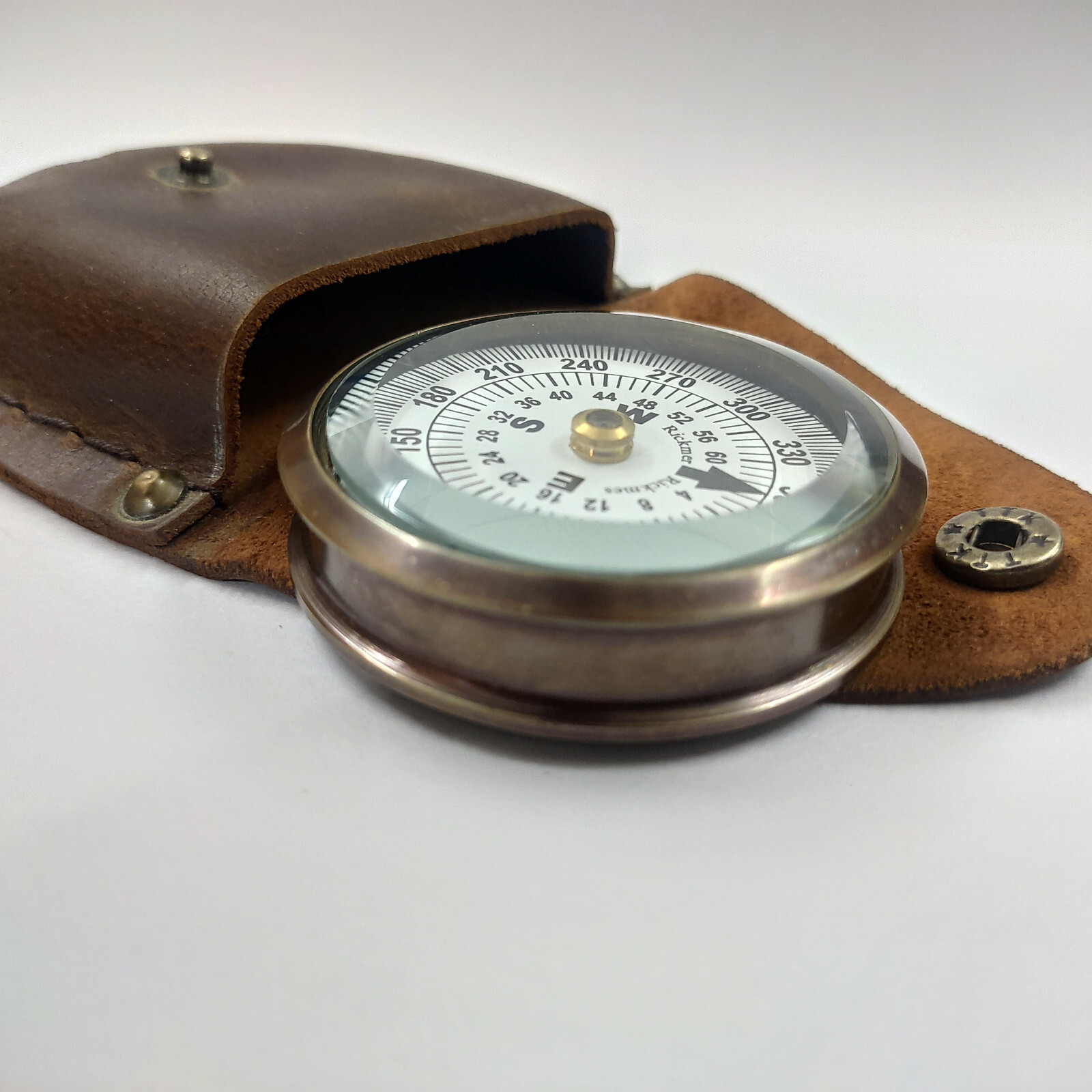 Antique Brass pocket compass nautical with leather case