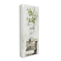 Stupell Industries White Floral Bouquet on Distressed Books Watercolor Botanical & Floral Painting Gallery Wrapped Canvas Art Print Wall Art, 17 x 40