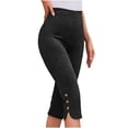 thumbnail image 2 of Maqroz High Waisted Capris for Women Solid Color Slim Fit Cropped Leggings with Button Split Hem Stretch Casual Summer Pants Casual Outings, 2 of 9