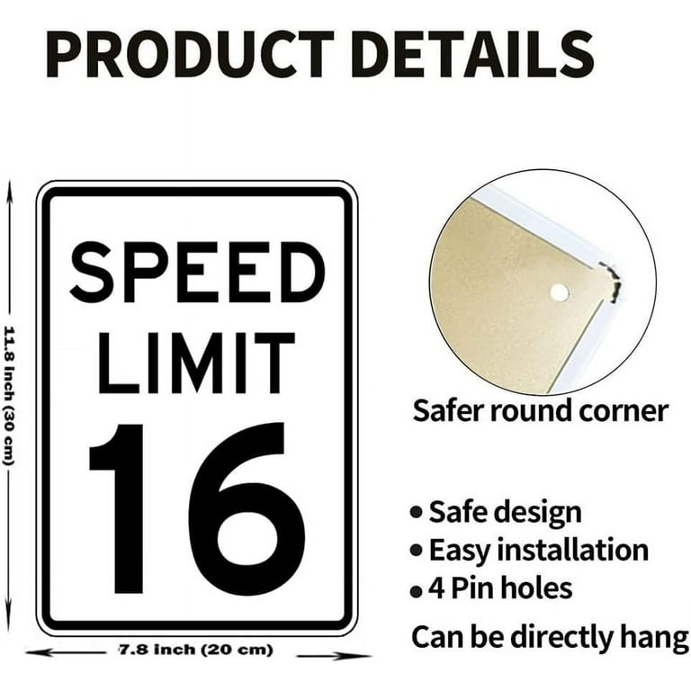 Speed Limit 16 Sign White Black Metal Sign Street Sign 7.8