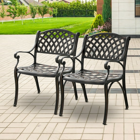 PATIO-IN Cast Aluminum Outdoor Dining Patio Chairs - Set of 2, Bronze